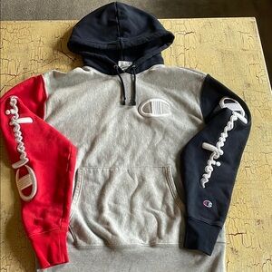 Champion Red, Navy and Gray Colorblock hoodie Athletic Style